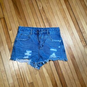SHEIN Blue Jean Shorts Distressed Cut-Off Style